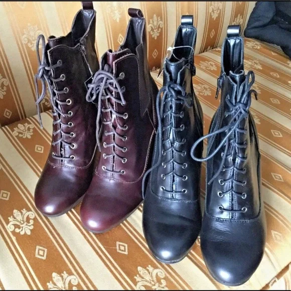 Liz Claiborne LEATHER Lace Up BOOTIES Heel Boots Black 7M - Picture 5 of 8